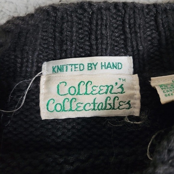 Black VTG Sweater Womens Large Grannycore Grandmacore Floral Hand Knit 80s - Picture 3 of 5